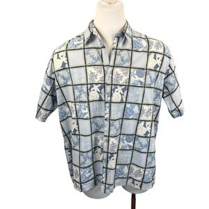 Tori Richard Mens 2XL Blue Cotton Sea Shell Coral Hawaiian Aloha Shirt USA